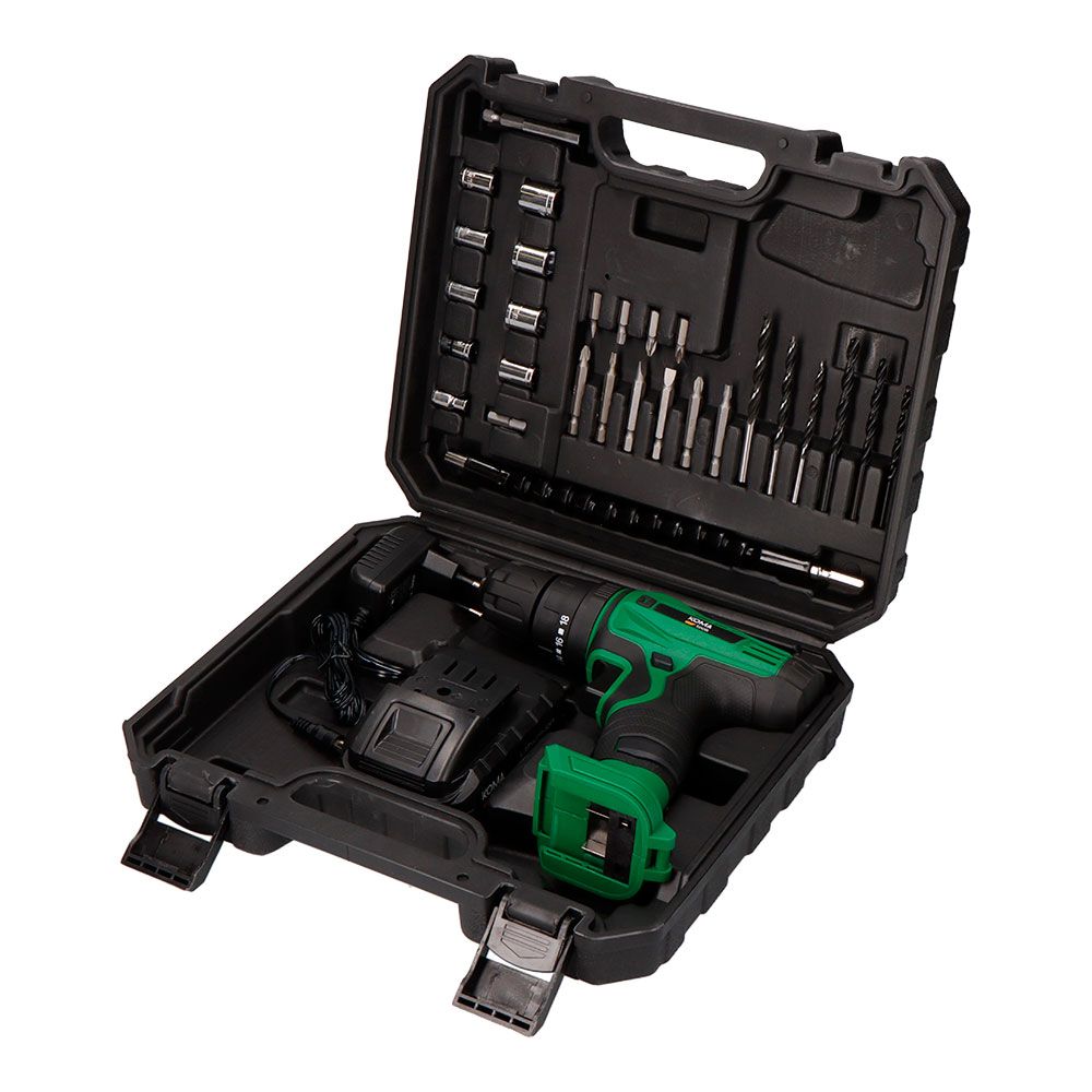 Kit taladro percutor atornillador 14,4 v con 28 accesorios, batería 1500 mah y cargador