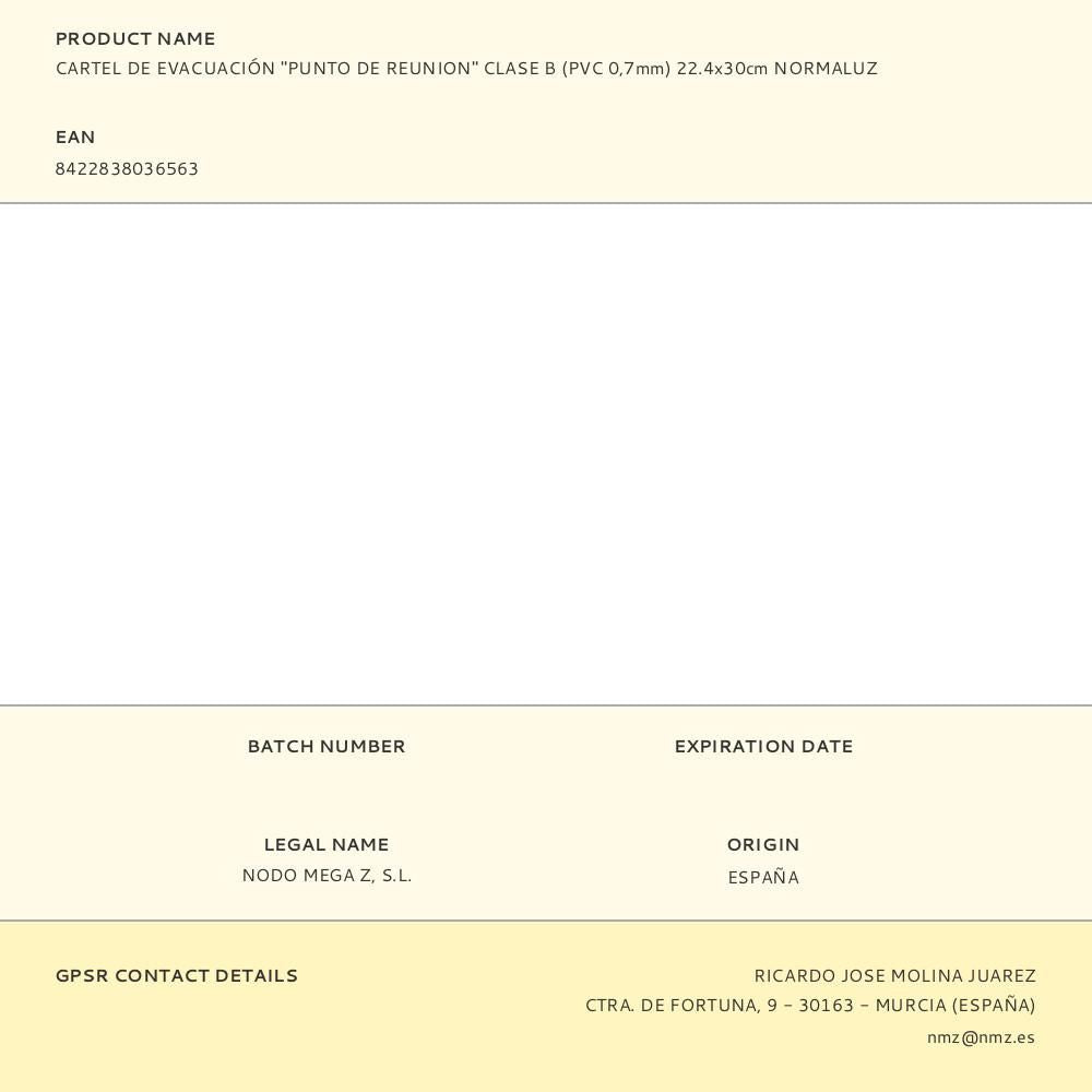 Cartel de evacuación "punto de reunion" clase b (pvc 0,7mm) 22.4x30cm normaluz