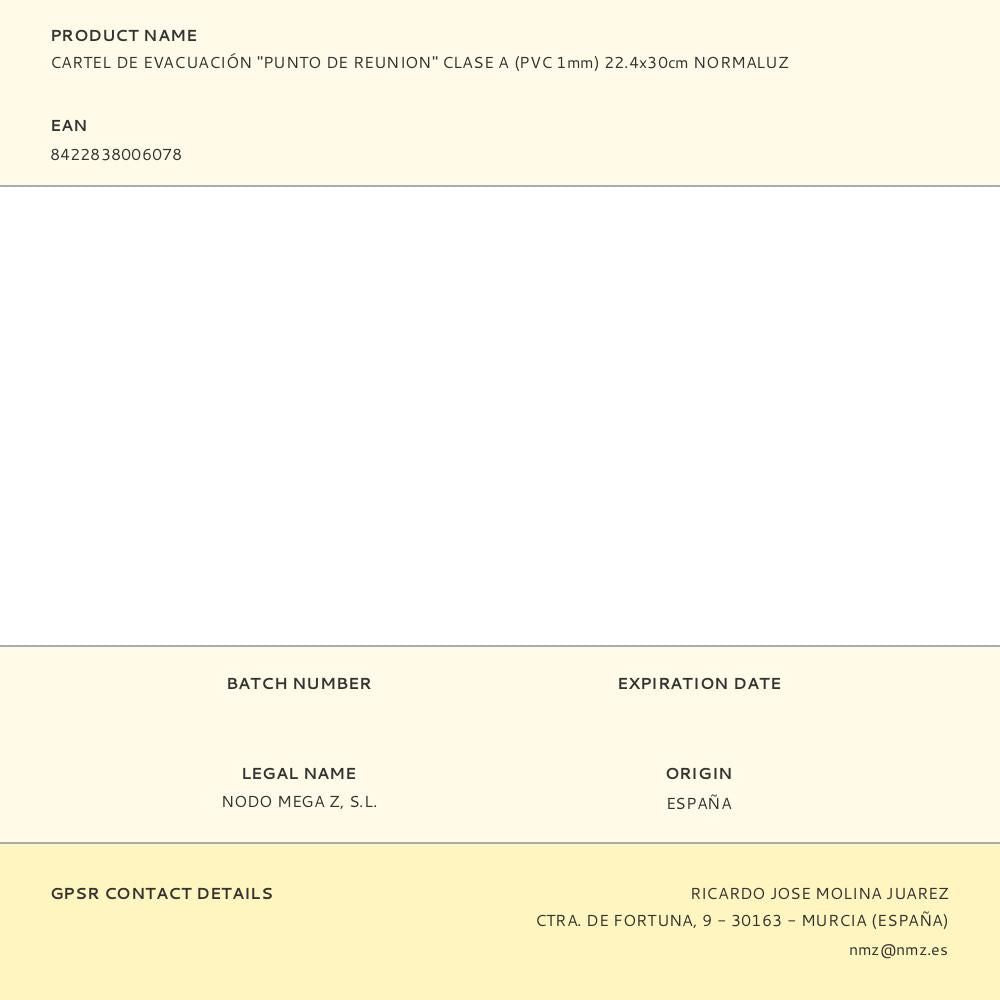 Cartel de evacuación "punto de reunion" clase a (pvc 1mm) 22.4x30cm normaluz