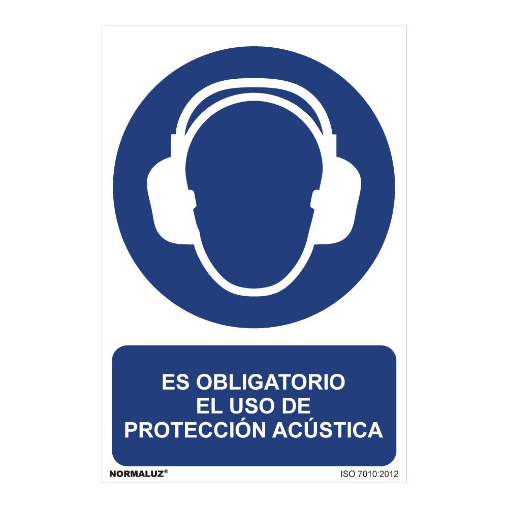 Cartel "es obligatorio el uso de proteccion acustica" (pvc 0,7mm) 30x40cm normaluz