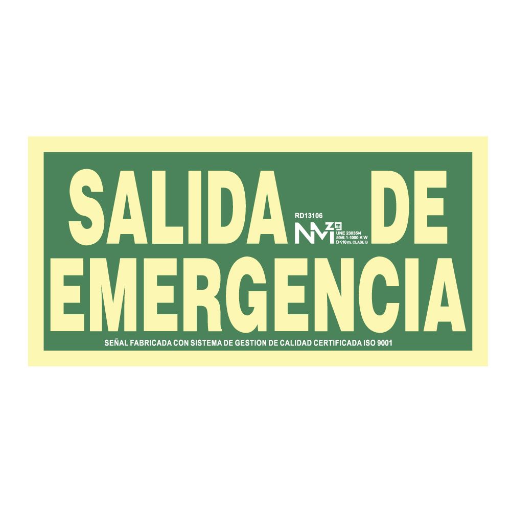 Señal de evacuación salida de emergencia, pvc 1mm, clase a, 320x160mm