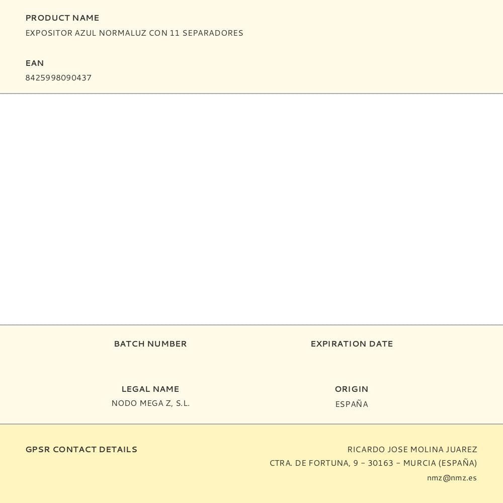 Expositor azul normaluz con 11 separadores