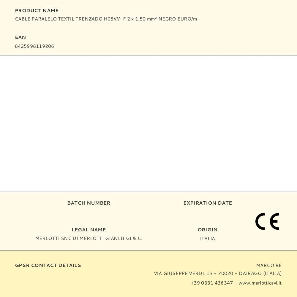 Cable paralelo textil trenzado h05vv-f 2 x 1,50 mm² negro euro/m