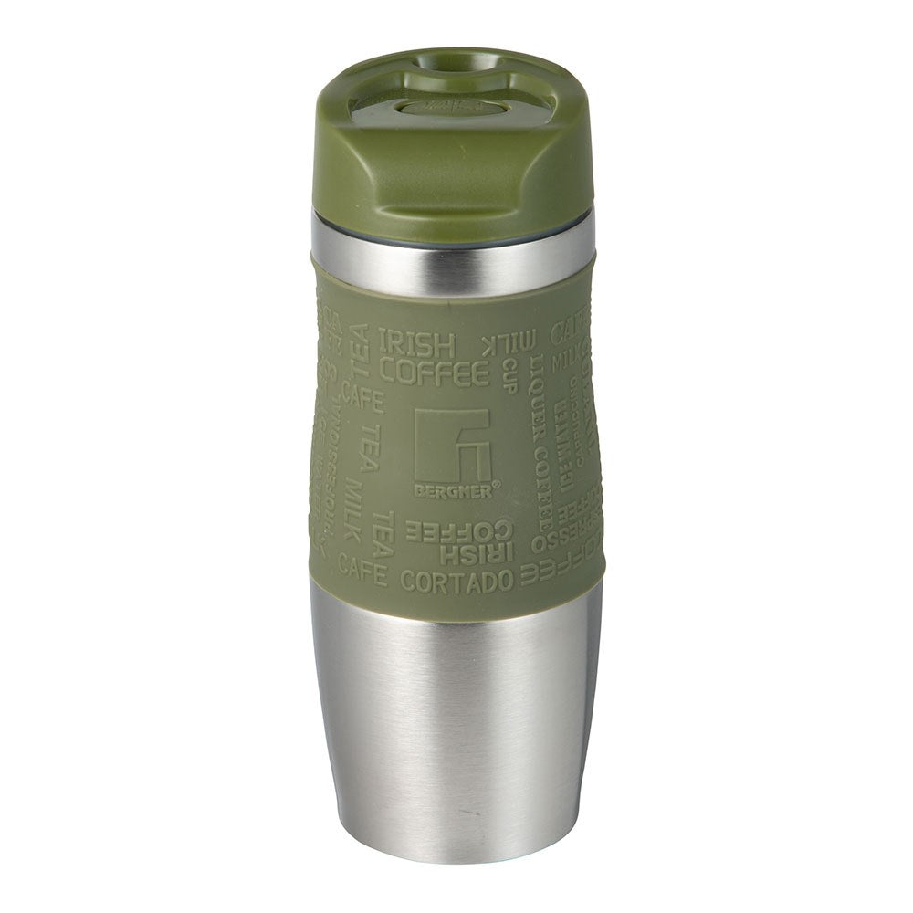 Vaso de viaje de acero inoxidable, verde oliva, experto, 360 ml, ø8,3 x 21,2 cm