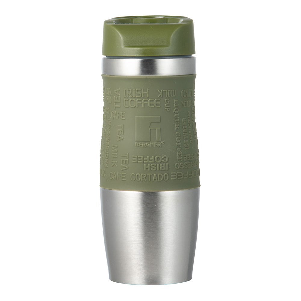 Vaso de viaje de acero inoxidable, verde oliva, experto, 360 ml, ø8,3 x 21,2 cm