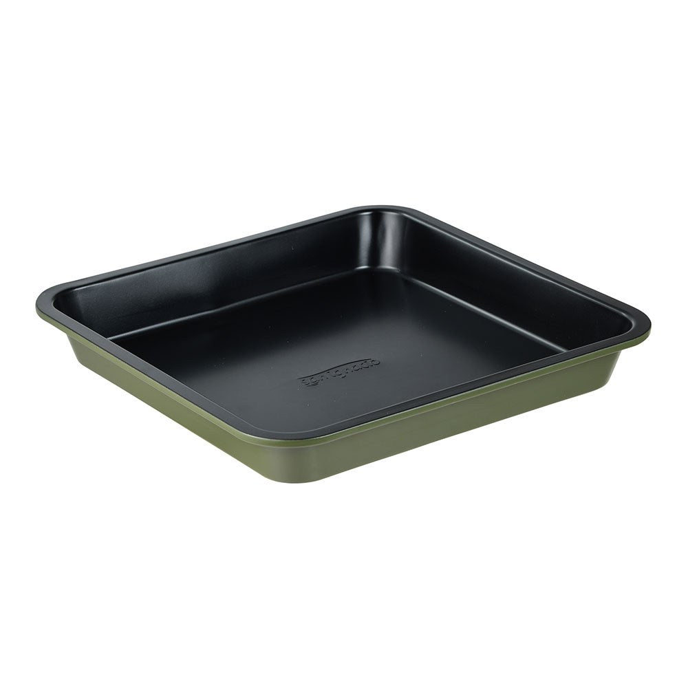 Bandeja cuadrada de acero al carbono, para horno, experto, verde oliva, 26 x 26 x 3,5 cm