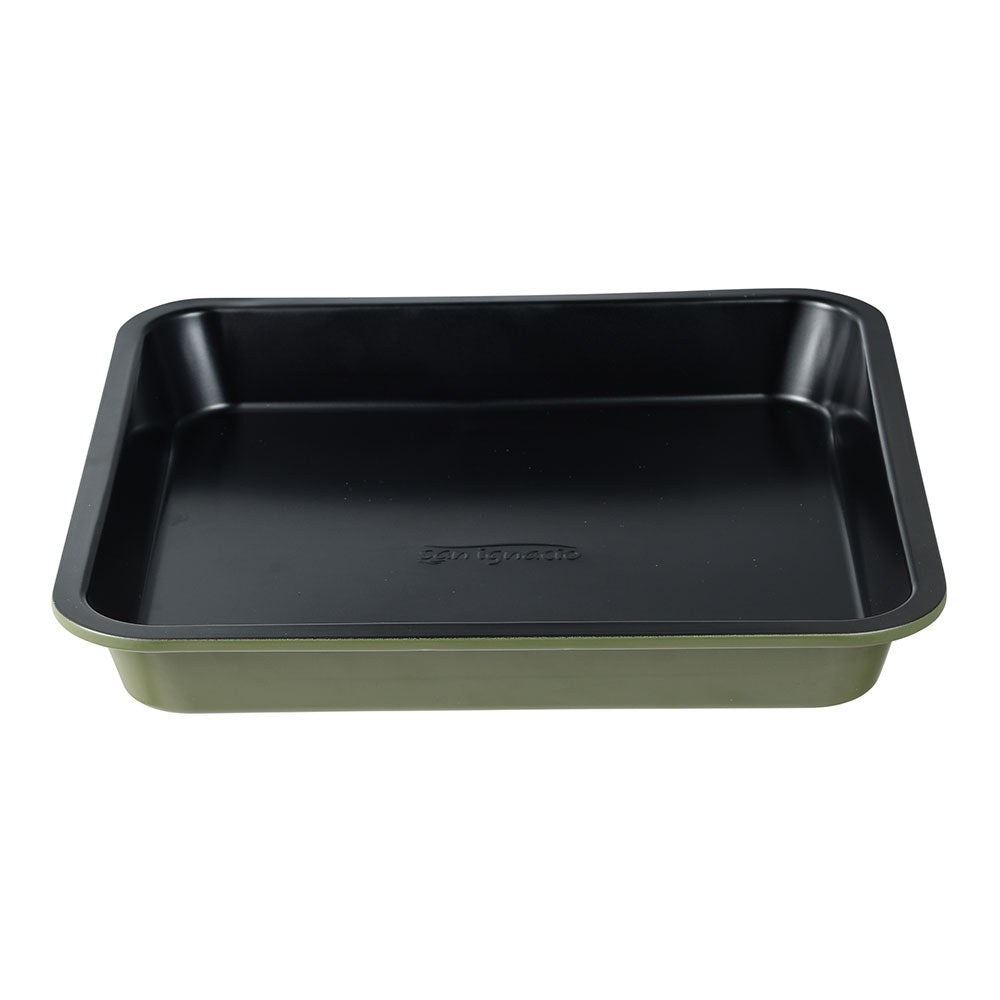 Bandeja cuadrada de acero al carbono, para horno, experto, verde oliva, 26 x 26 x 3,5 cm