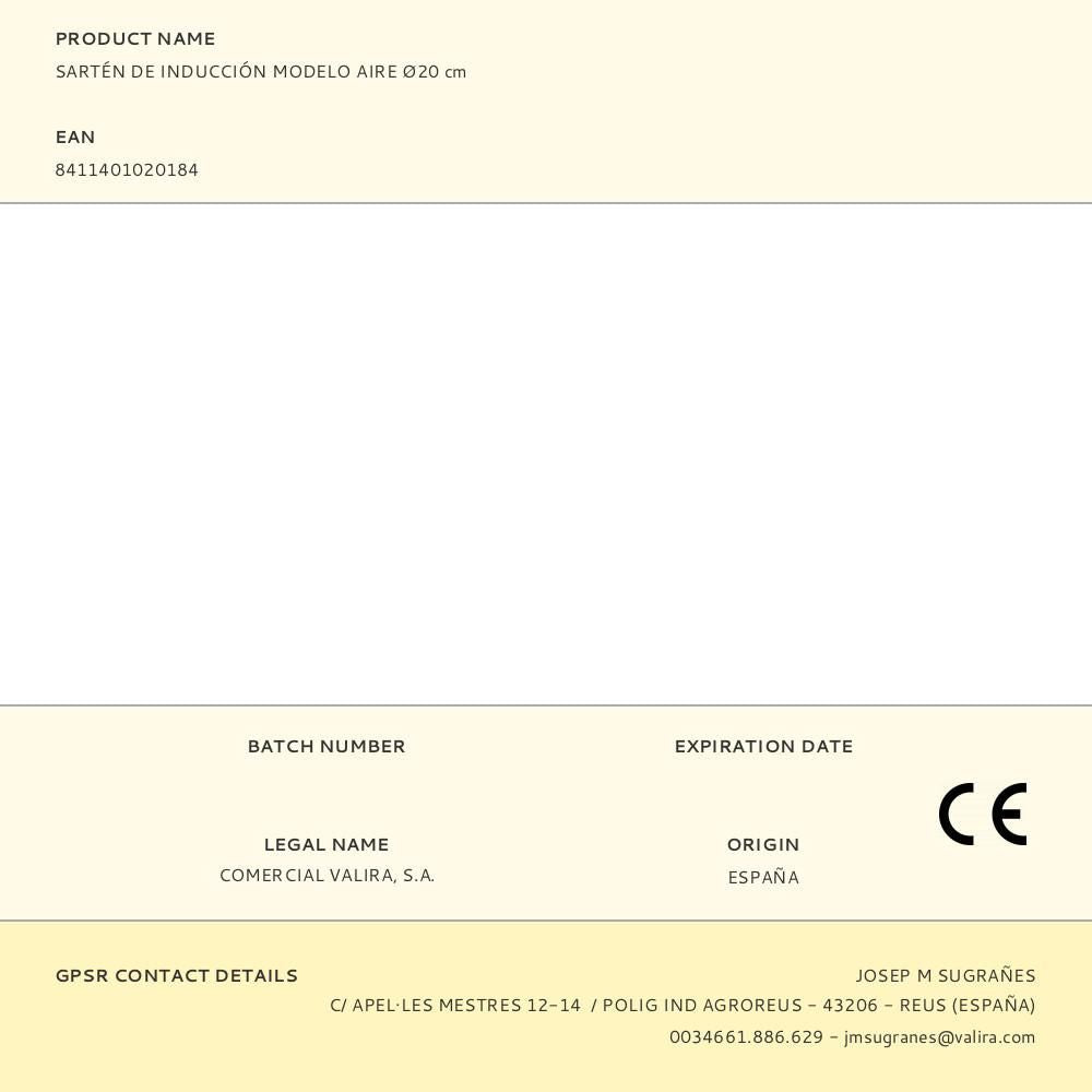 Sartén de inducción modelo aire ø20 cm