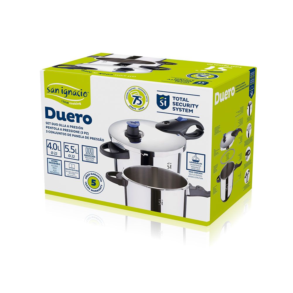 Olla a presión de acero inoxidable duero, 2 uds, ø22 cm, capacidad: 4 y 5,5 l