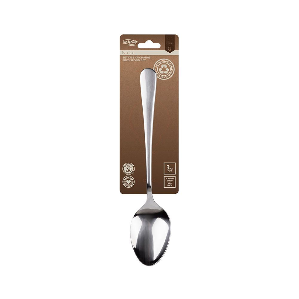 Cuchara de acero inoxidable reciclado brillo natur 3 uds