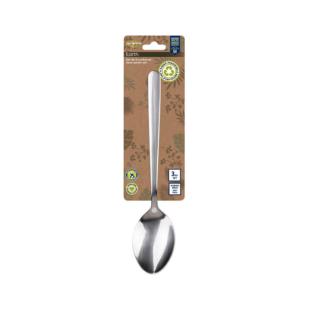 Cuchara de acero inoxidable reciclado brillo earth 3 uds
