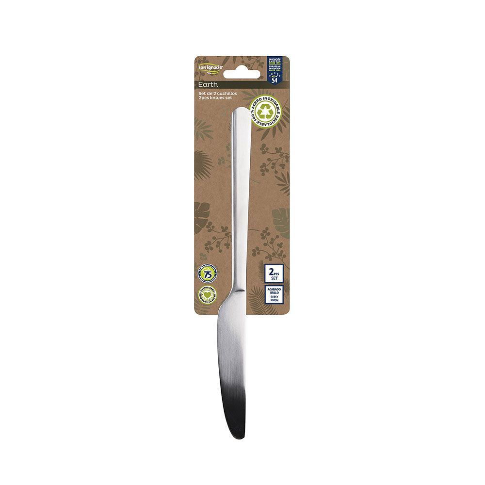 Cuchillo de acero inoxidable reciclado brillo earth, blister 2 uds