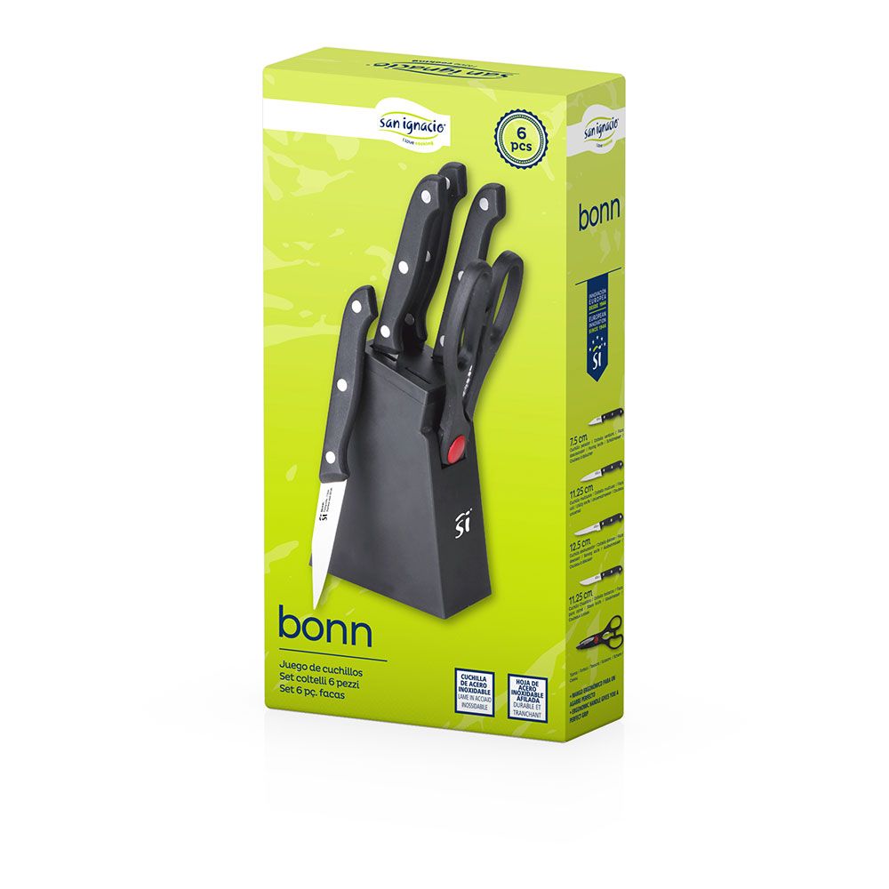 Juego de cuchillos 6 piezas + tacoma acero inox