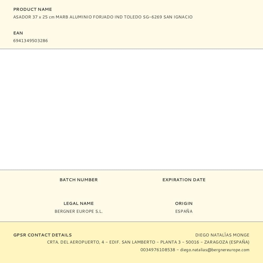 Asador aluminio forjado inducción toledo 37 x 23,5 cm