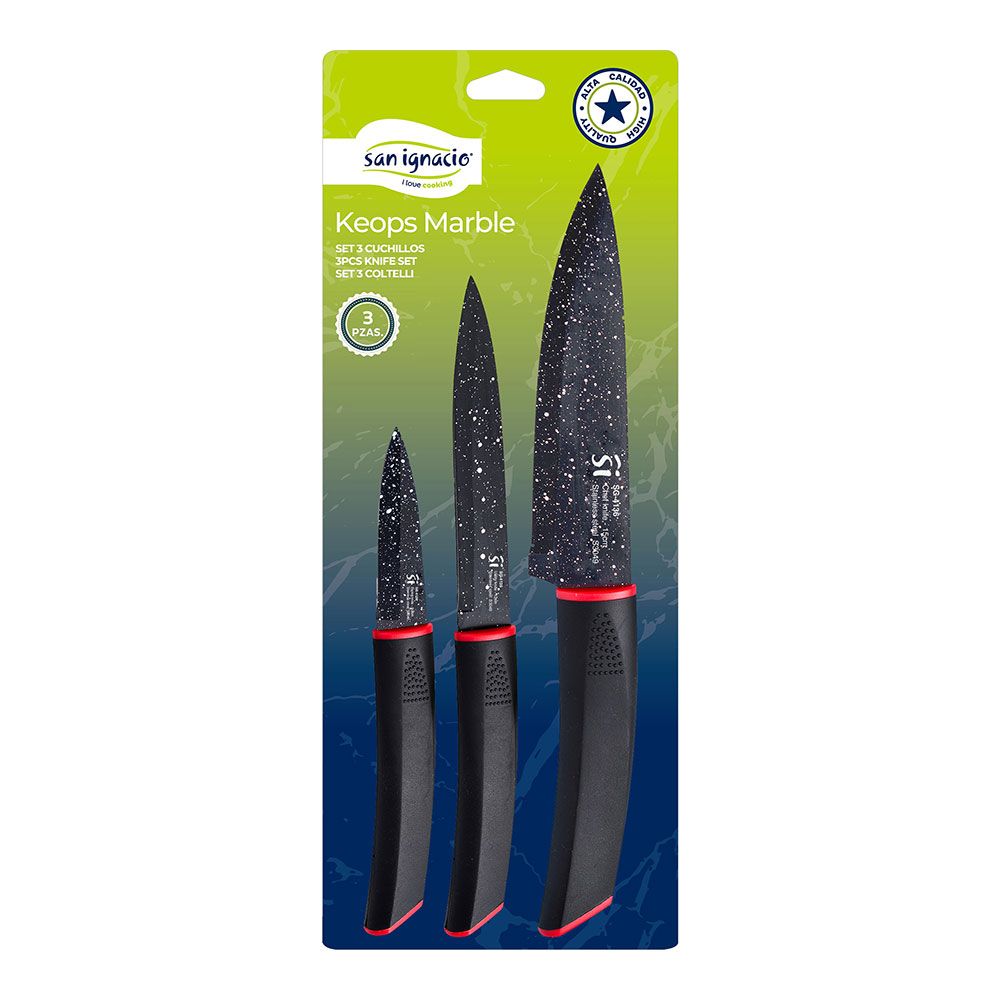 Juego de cuchillos 3 piezas acero inox keops marble