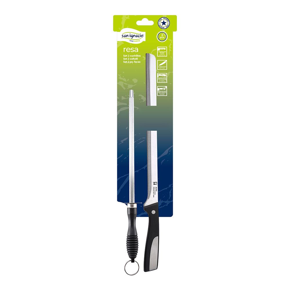 Cuchillo jamonero + chaira acero inox