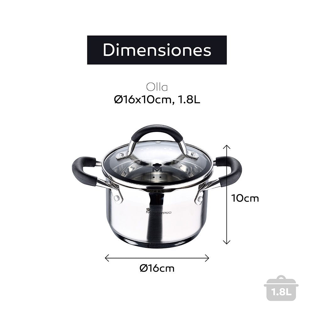 Olla 1,8 l de acero inoxidable con tapa foodies ø16 x 10 cm