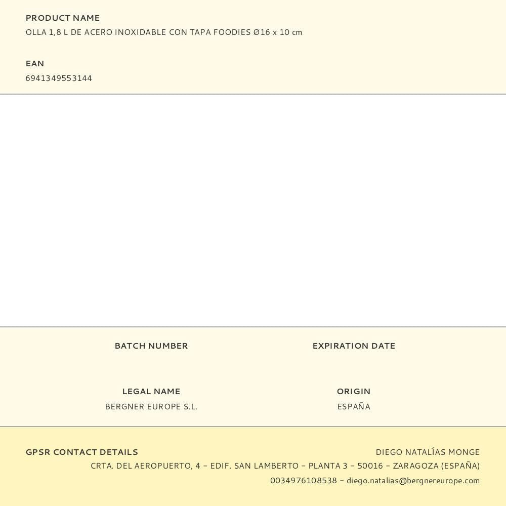 Olla 1,8 l de acero inoxidable con tapa foodies ø16 x 10 cm