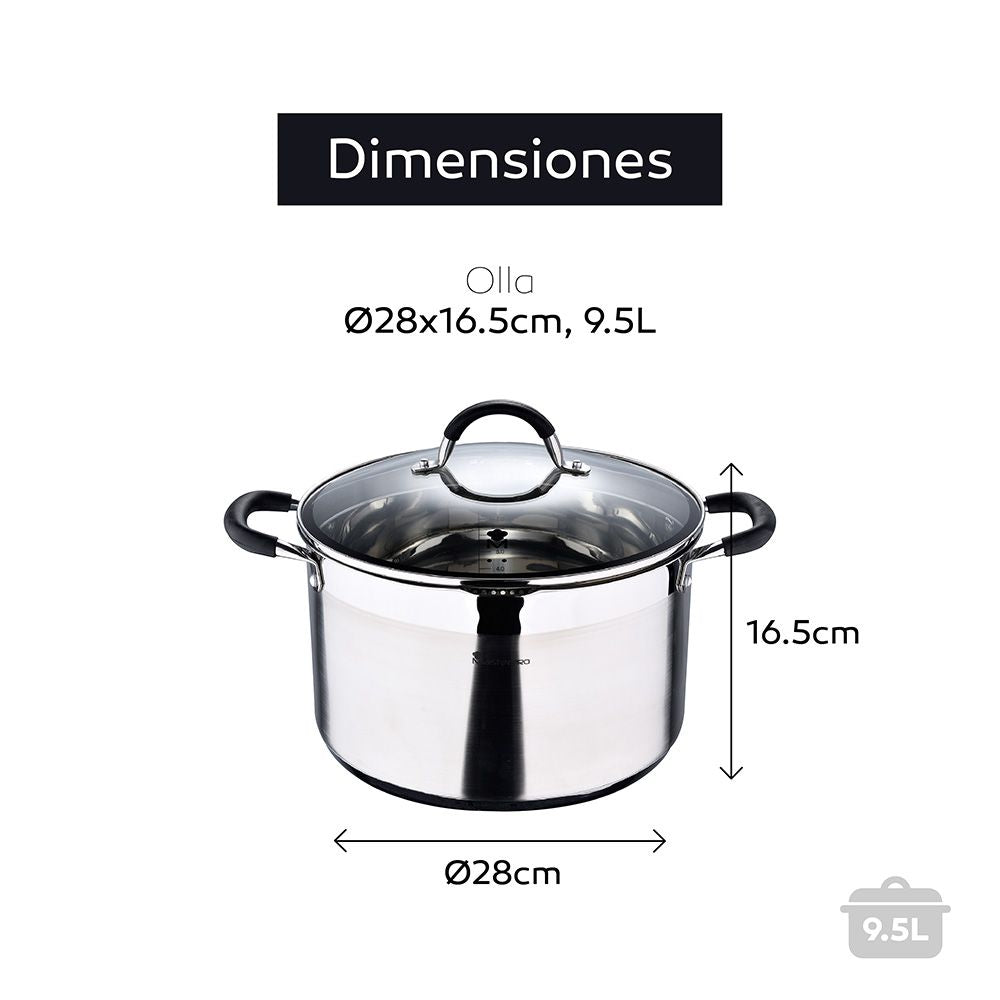 Olla 9,5 l de acero inoxidable con tapa foodies ø28 x 16,5 cm