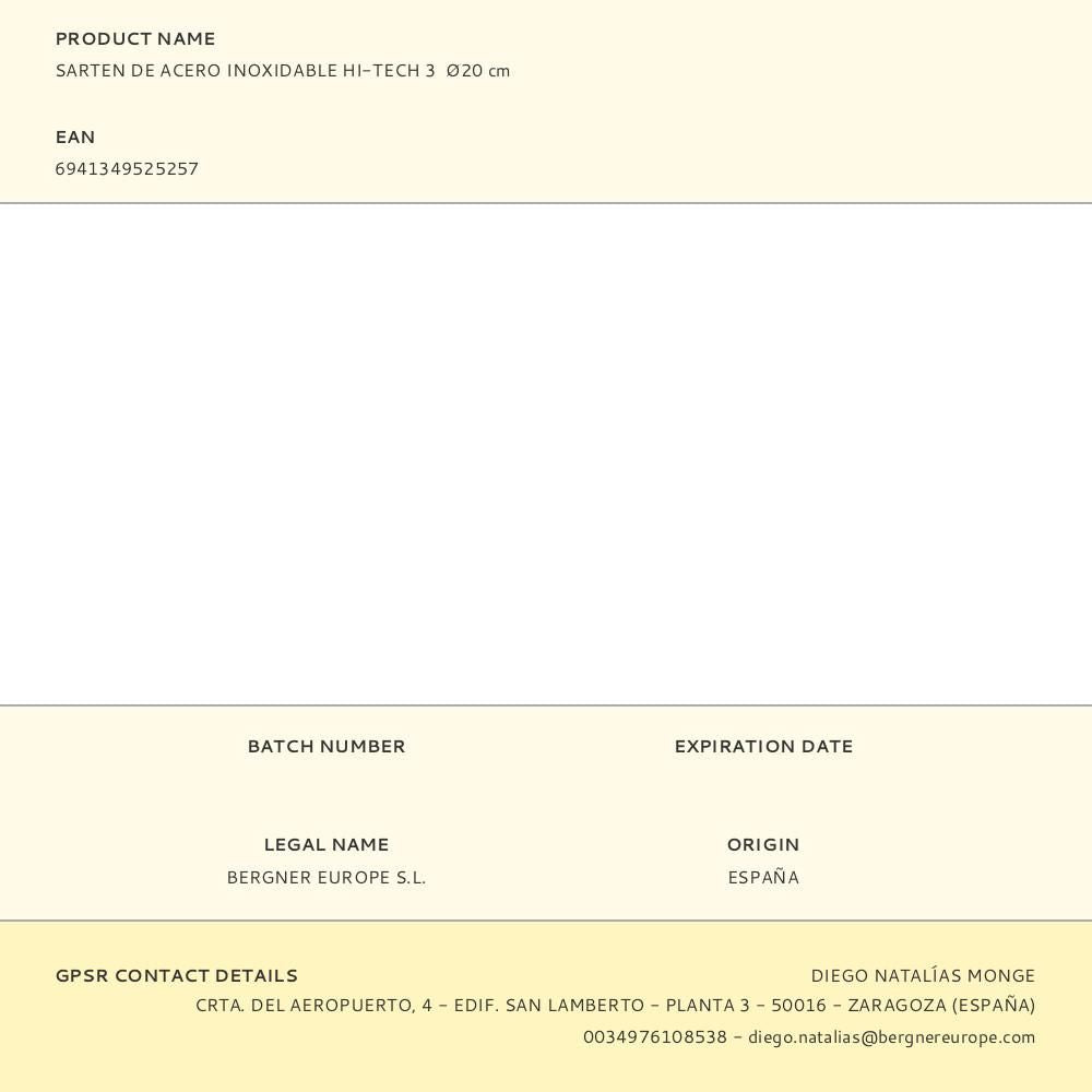 Sartén de acero inoxidable hi-tech 3 ø20 cm