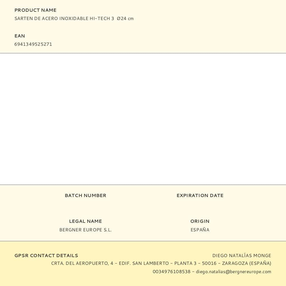 Sartén de acero inoxidable hi-tech 3 ø24 cm