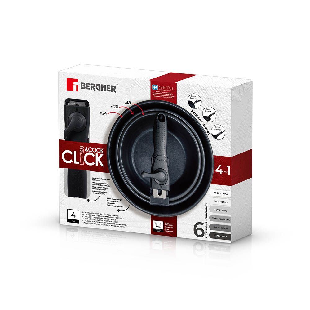 Set 3 sartenes acero inoxidable click & cook ø18 / ø20 / ø24 cm