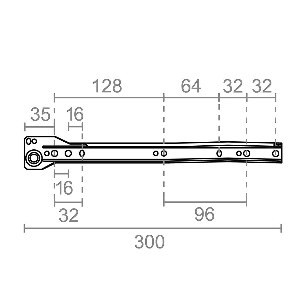Guía cajón, modelo gc01, de acero con acabado en blanco, 300 x 10 x 35 mm, pack