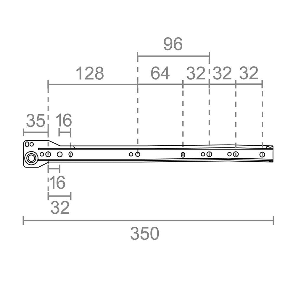 Guía cajón, modelo gc01, de acero con acabado en blanco, 350 x 10 x 35 mm, pack