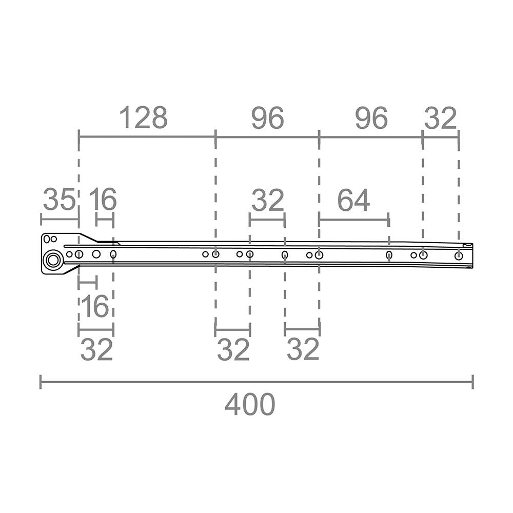 Guía cajón, modelo gc01, de acero con acabado en blanco, 400 x 10 x 35 mm, pack