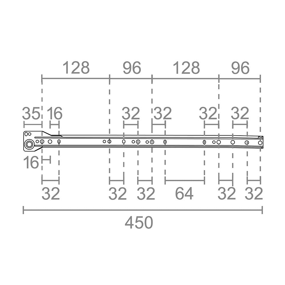 Guía cajón, modelo gc01, de acero con acabado en blanco, 450 x 10 x 35 mm, pack