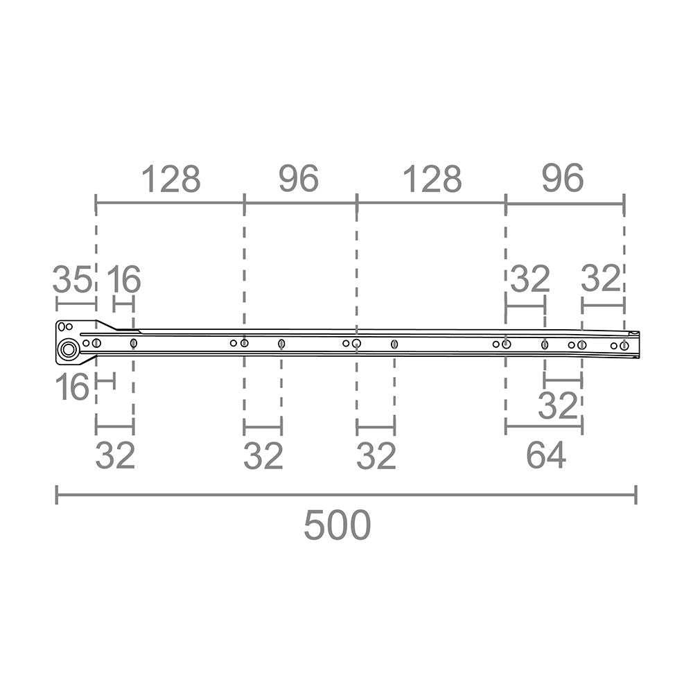 Guía cajón, modelo gc01, de acero con acabado en blanco, 500 x 10 x 35 mm, pack
