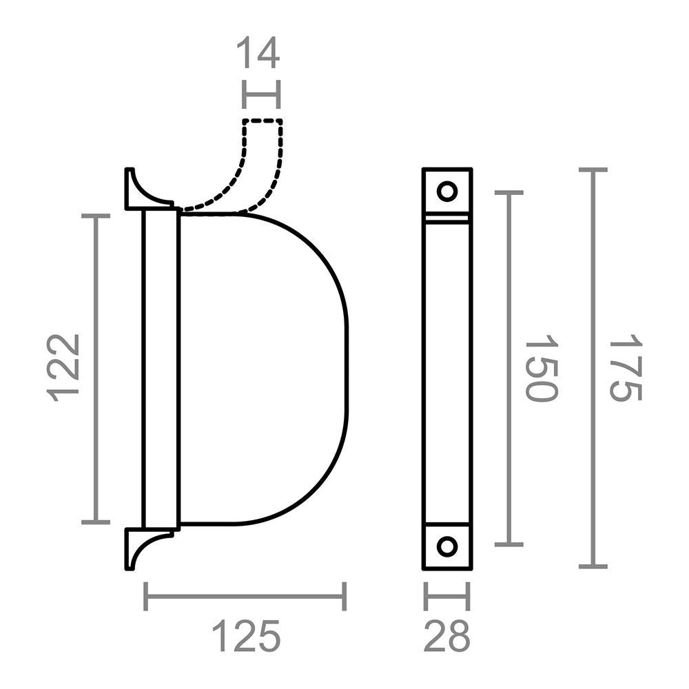 Recogedor exterior abatible pr02 14 mm marfil, 175 x 32 x 120 mm