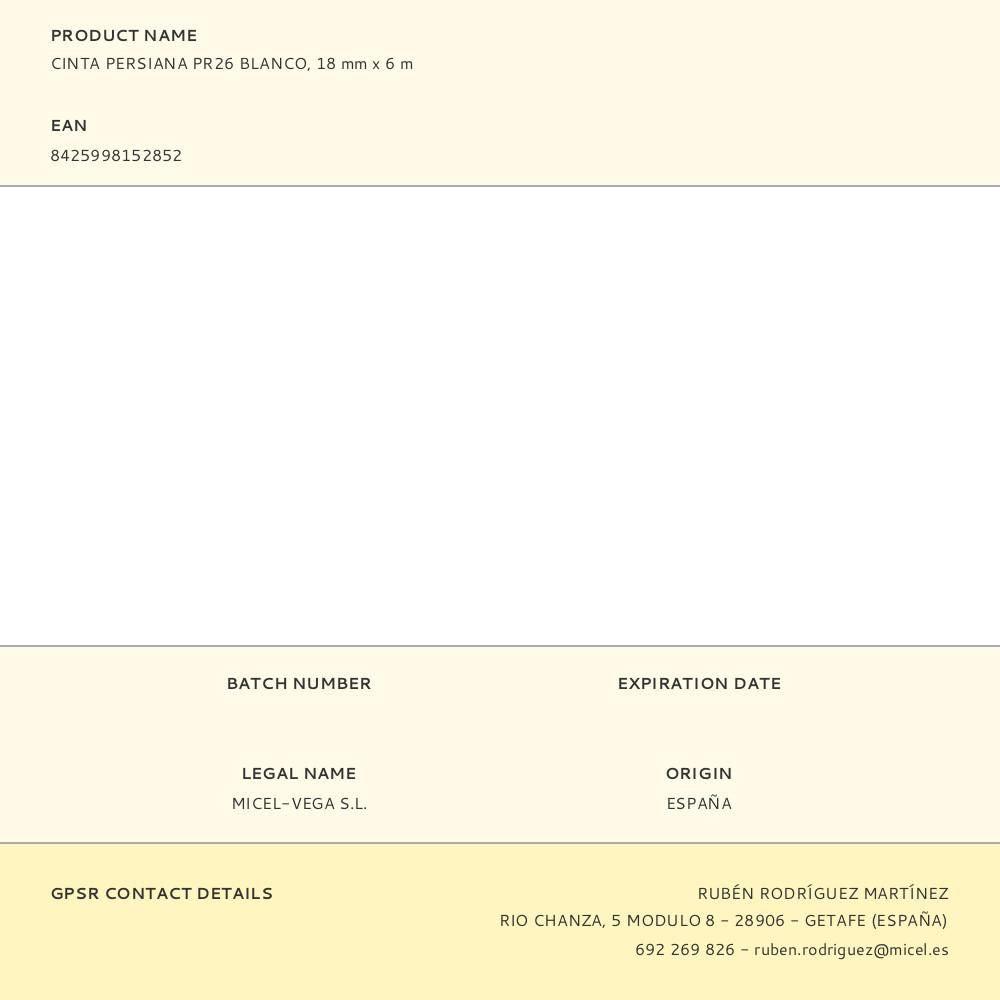 Cinta persiana pr26 blanco, 18 mm x 6 m