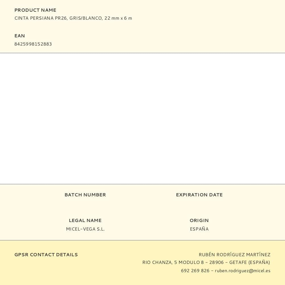 Cinta persiana pr26, gris/blanco, 22 mm x 6 m