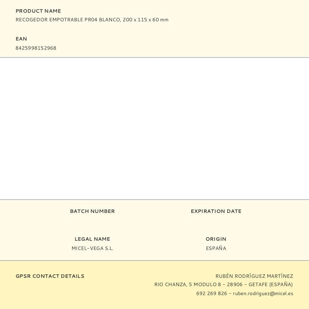 Recogedor empotrable pr04 blanco, 200 x 115 x 60 mm