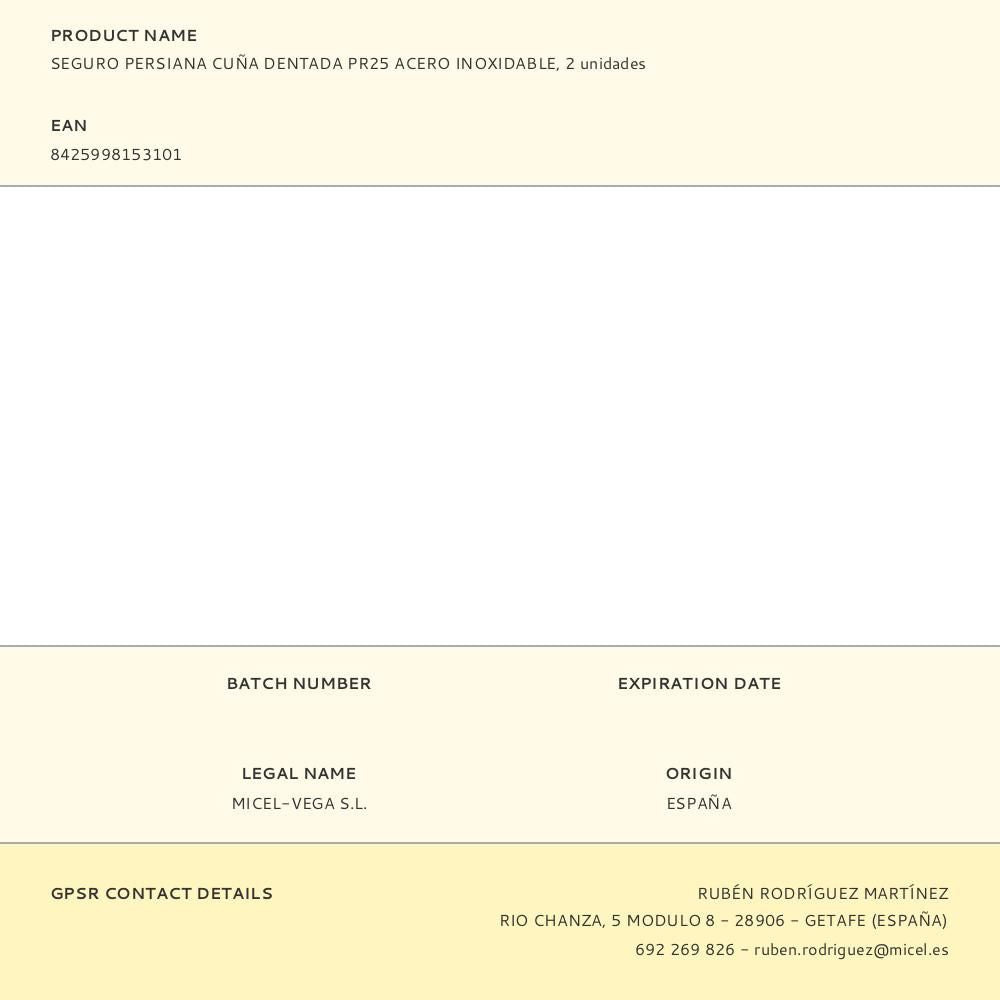 Seguro persiana cuña dentada pr25 acero inoxidable, 2 unidades