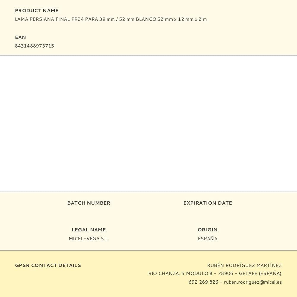 Lama persiana final pr24 para 39 mm / 52 mm blanco 52 mm x 12 mm x 2 m