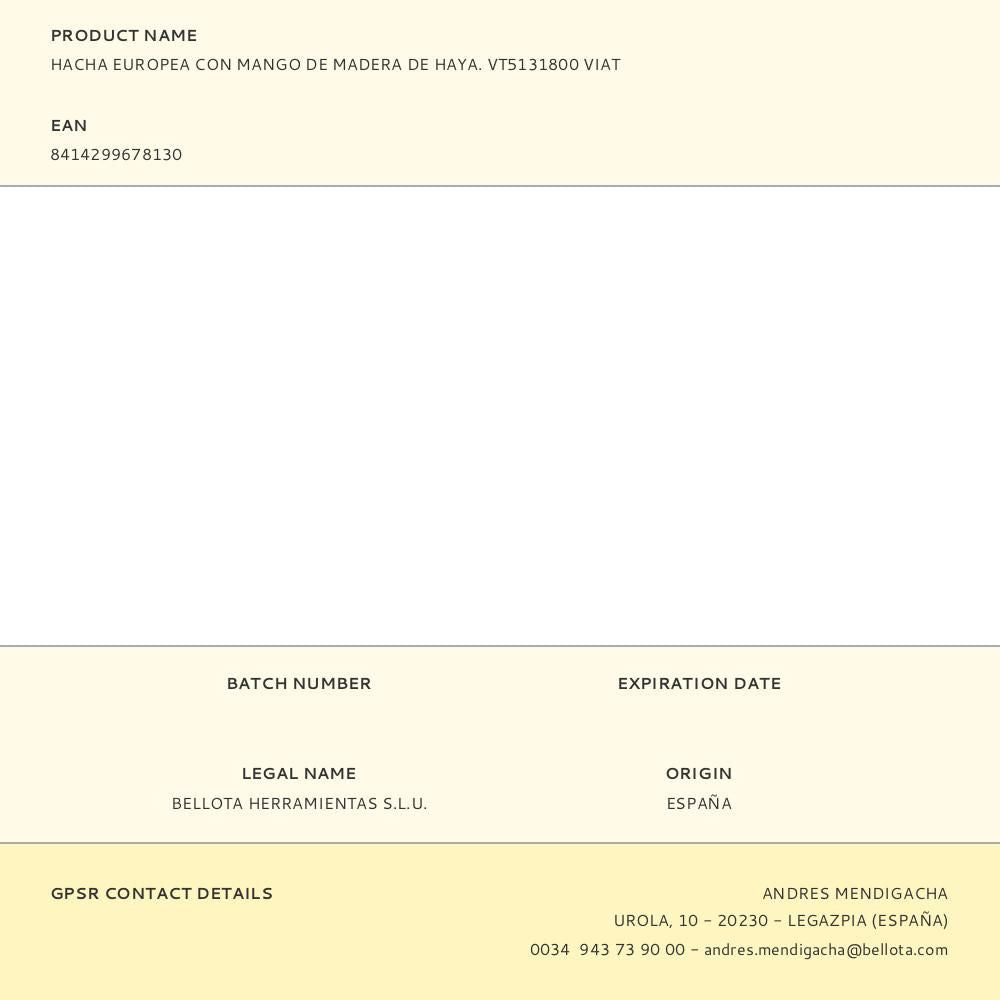 Hacha europea con mango de madera de haya. vt5131800 viat