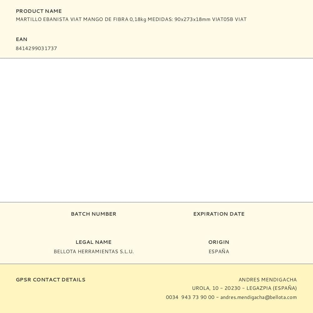 Martillo ebanista con mango de fibra 0,18 kg medidas: 90 x 273 x 18 mm