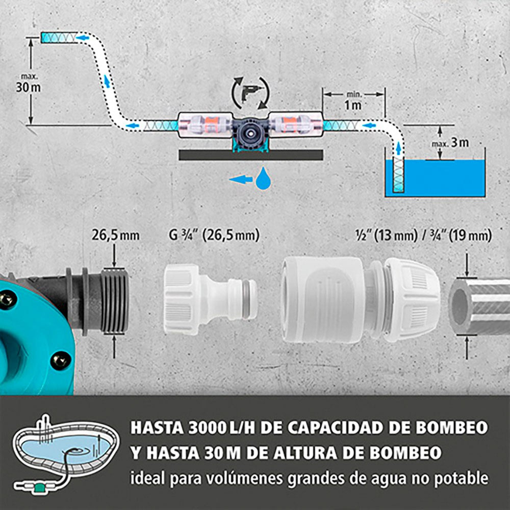 Bomba para taladro, pro 3000 l/h
