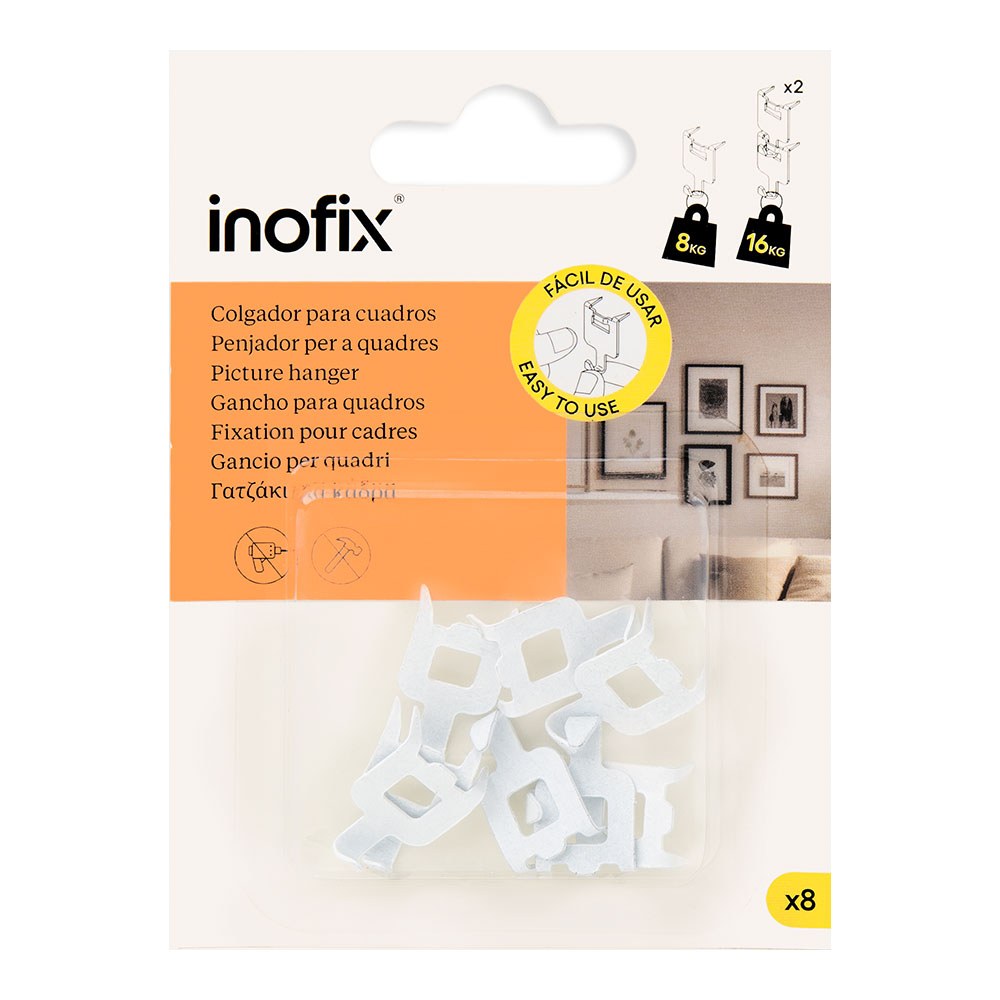 Cuelga cuadros metálico con fijación mediante puntas, blanco, 8 uds