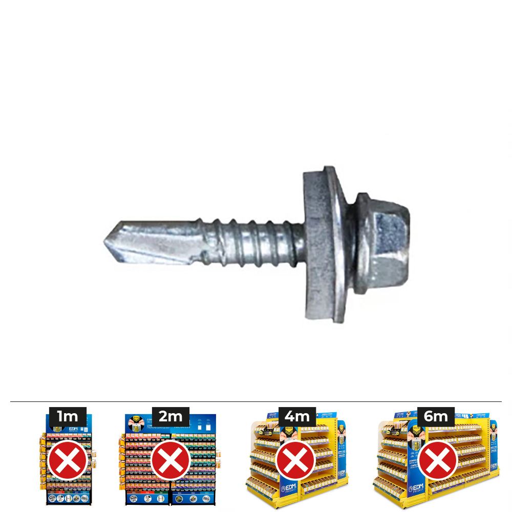 Caja 500 uds. tornillo 7301 punta broca cabeza hexagonal sw8 ø 6,3x25 mm arandela de epdm ø16 cincado