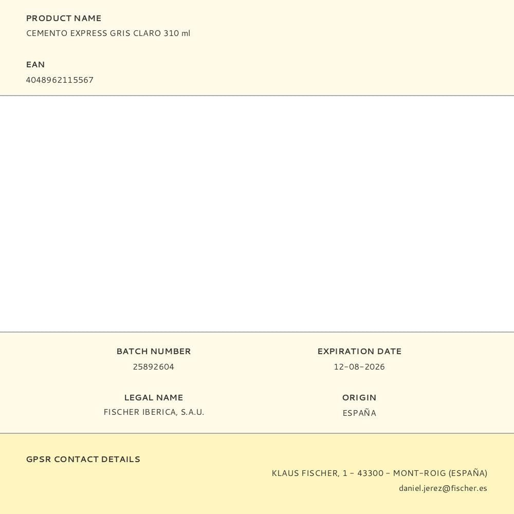 Cemento express gris claro 310 ml