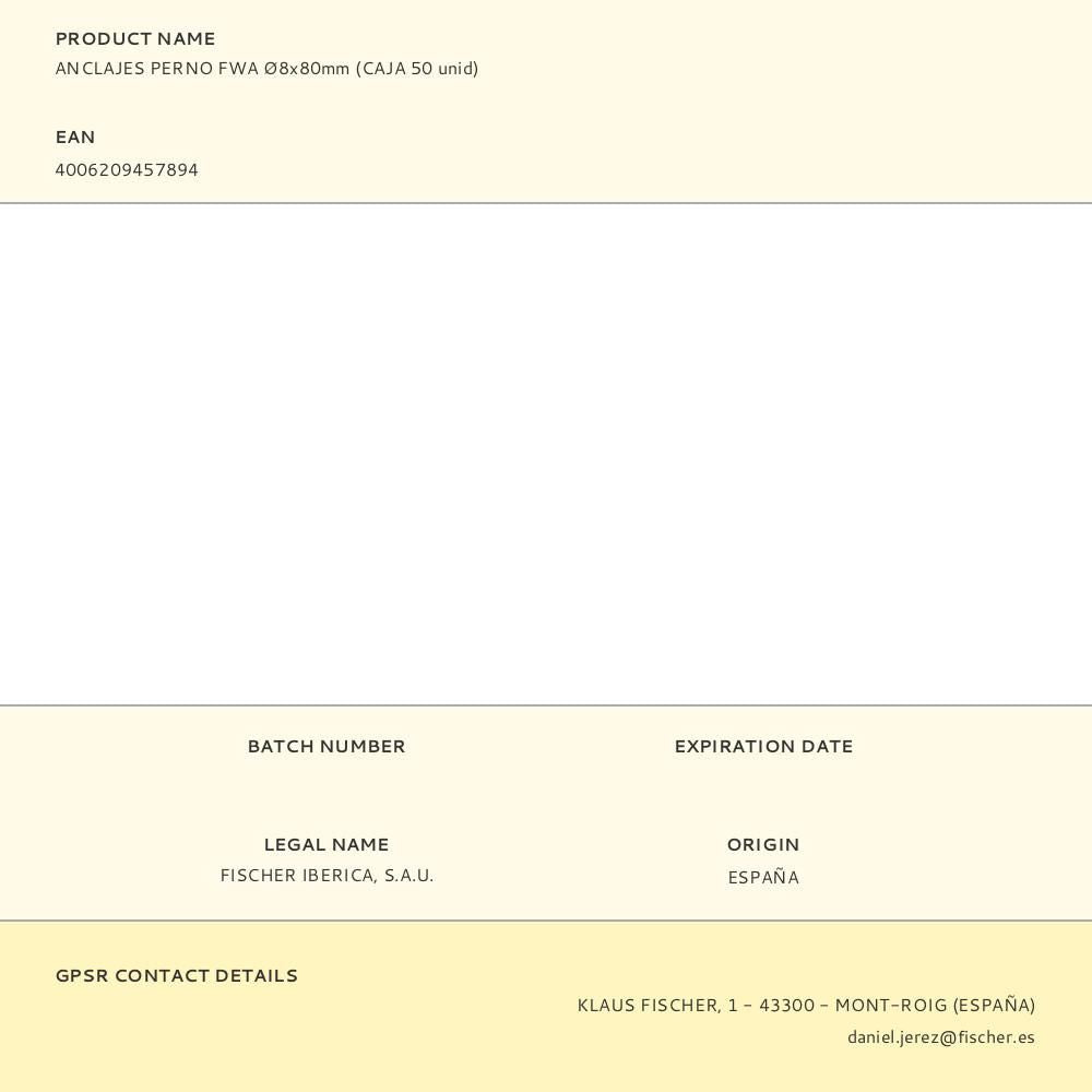 Anclajes perno fwa ø8 x 80 mm, caja 50 uds