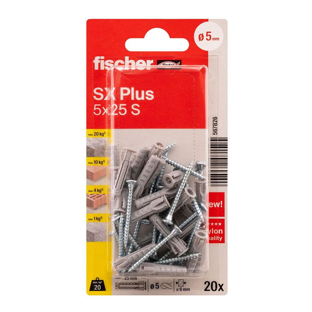 Tacos sx plus sk nv ø5 x 25 mm + tornillos ø3,5 x 35 mm, blister 20 uds