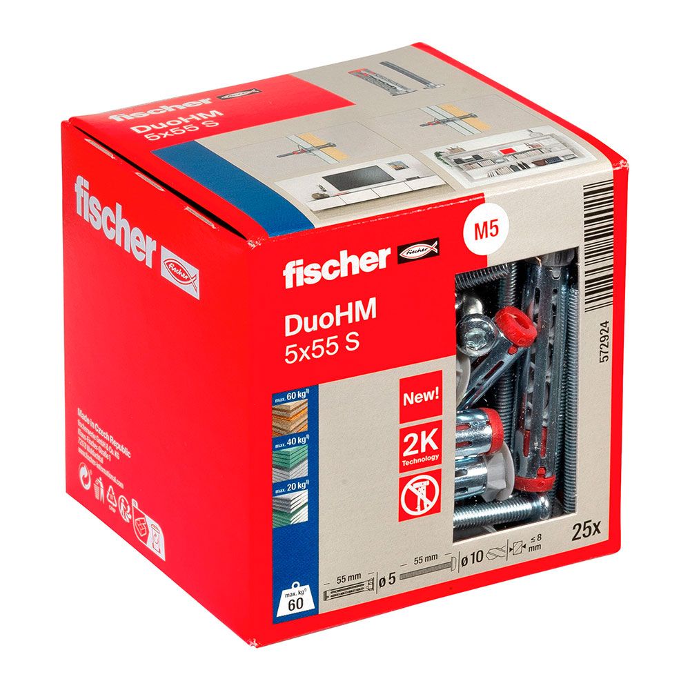 Tacos duo hm ø5 x 55 mm + tornillos ø10 x 55 mm, caja 25 uds