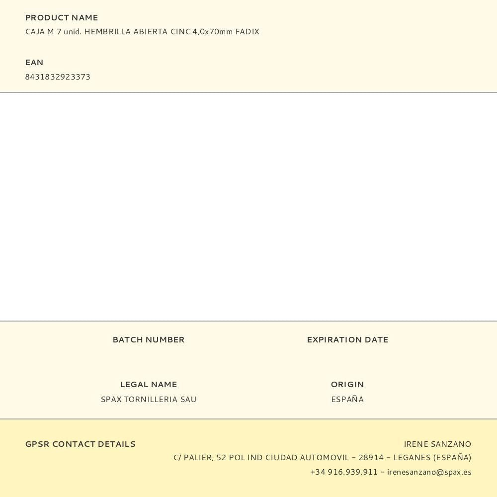 Hembrilla abierta zincado 4,0 x 70 mm, caja m 7 uds
