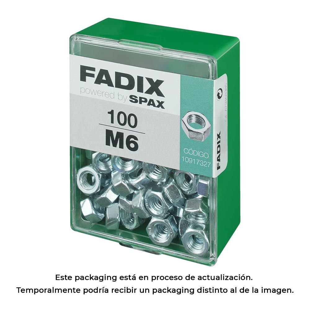 Caja m 100 unid. tuerca cinc m 6 fadix