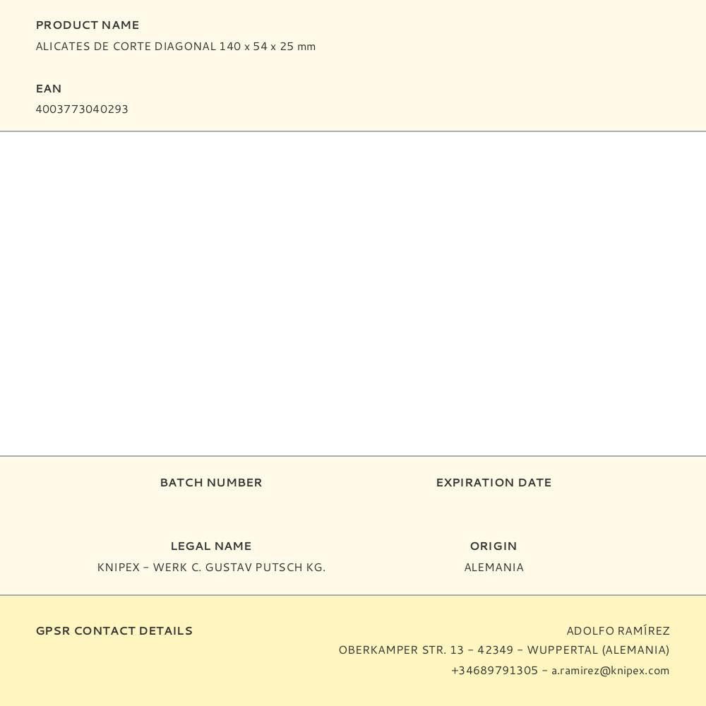 Alicates de corte diagonal 140 x 54 x 25 mm