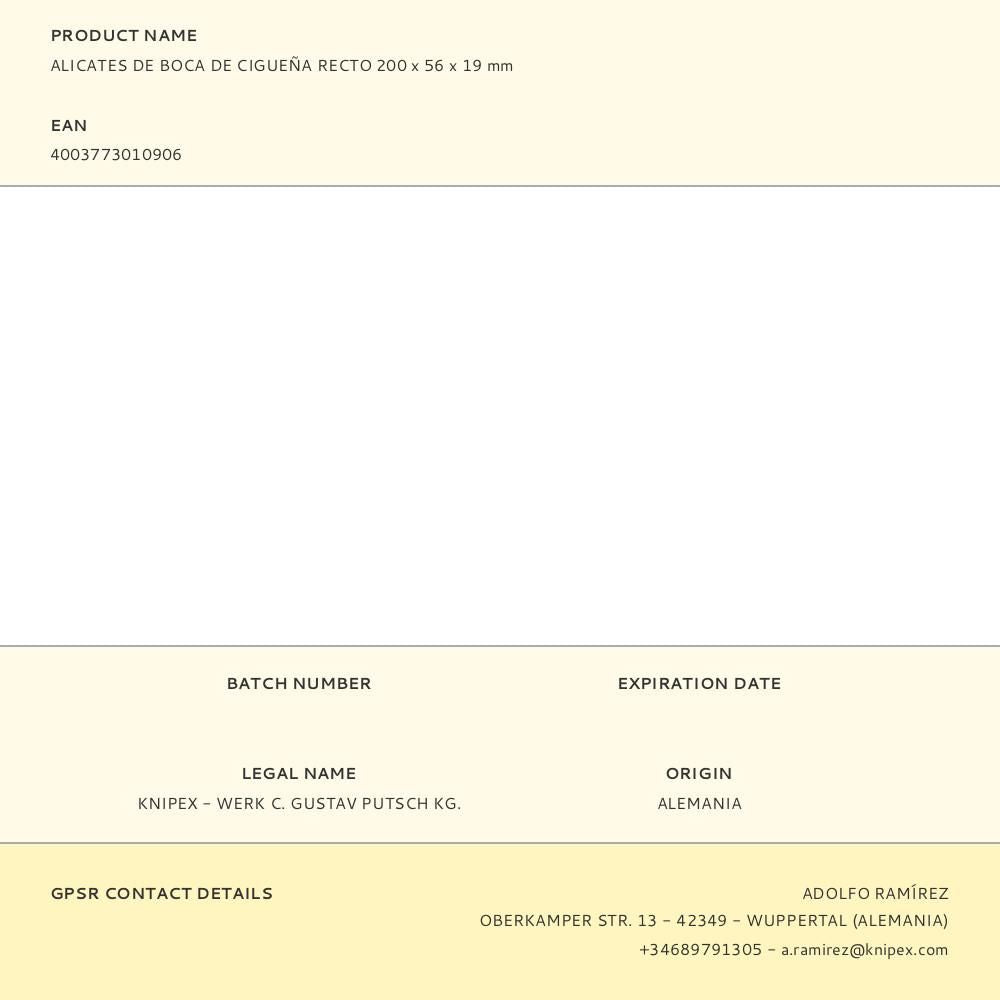 Alicates de boca de cigueña recto 200 x 56 x 19 mm